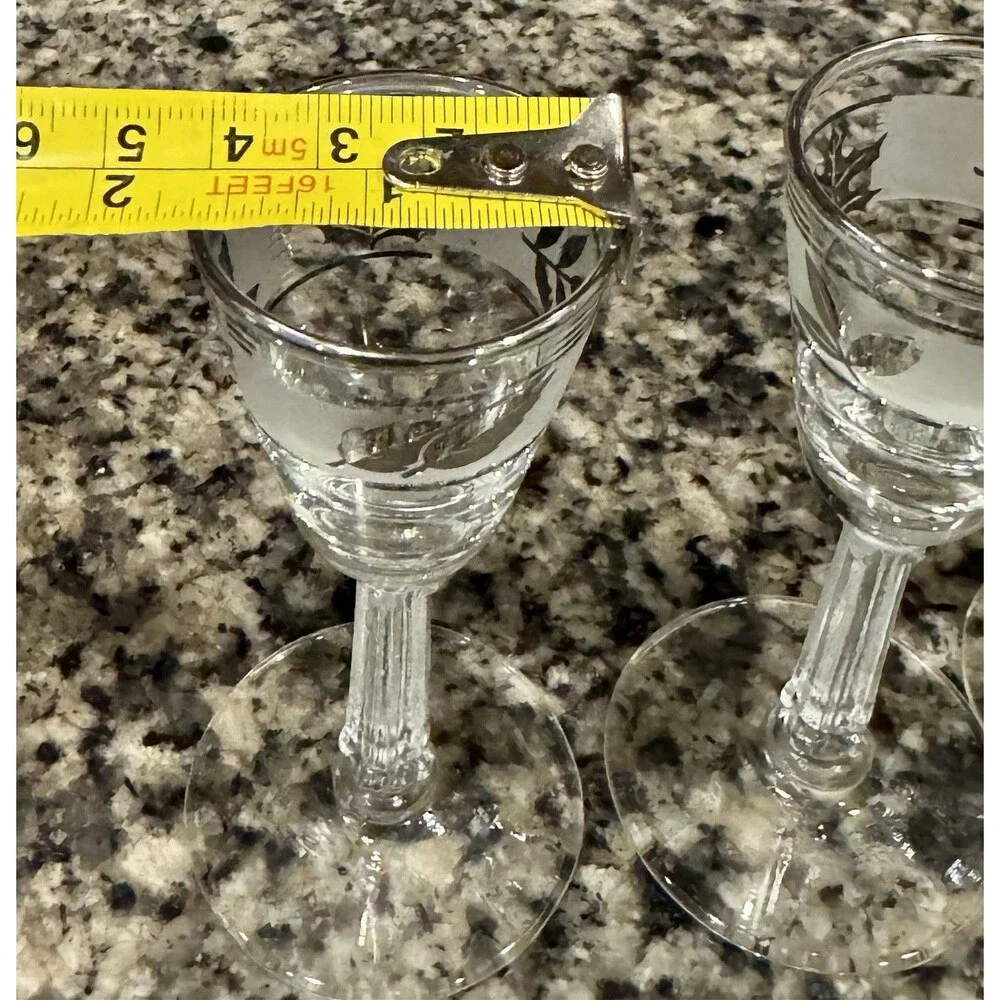 4 LIBBEY SILVER LEAF CORDIAL SHOT GOBLETS FOOTED STEMMED